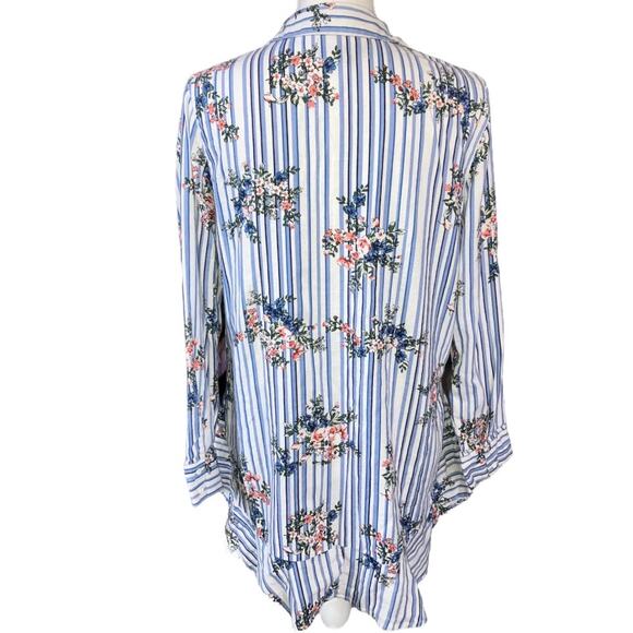 RD & Koko Floral Blue White Striped Linen Blouse Small - Picture 2 of 4